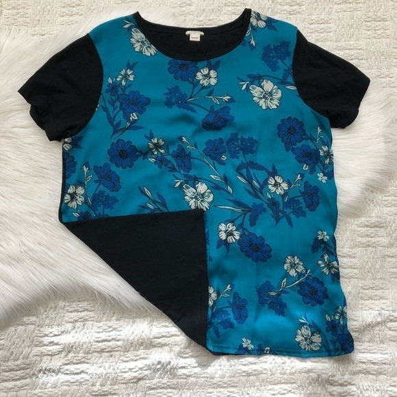 J. Crew Factory Two-Tone Floral T-Shirt Top L - Picture 1 of 8